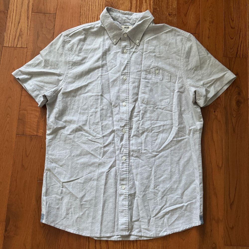 CCS Polka Dot Casual Button Down Shirt Short Sleeves Size L